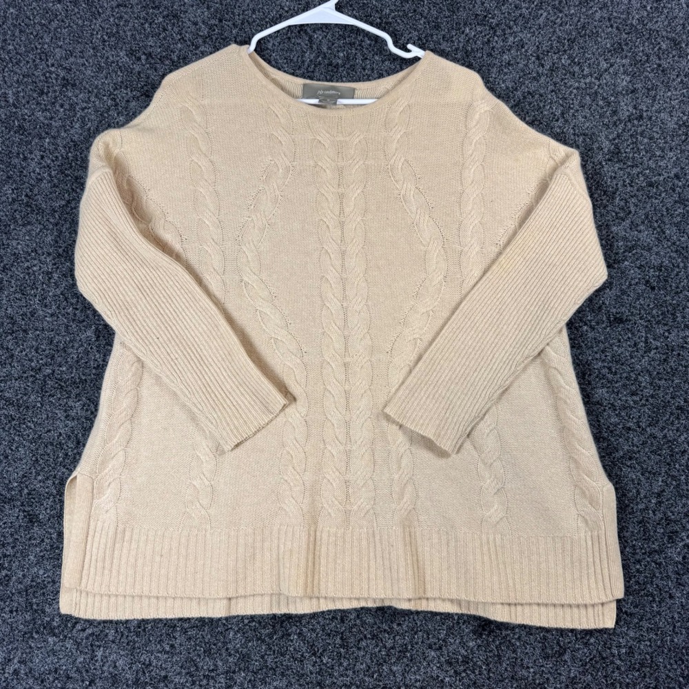 ply cashmere women's beige cable knit‎ sweater size m